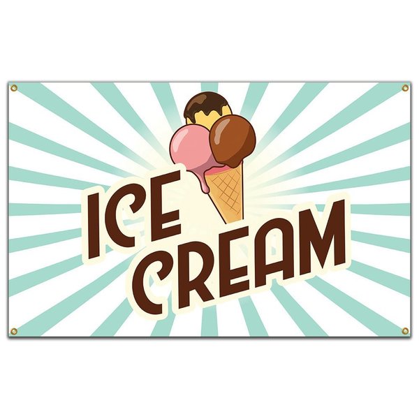 Signmission Ice Cream 3 Banner Heavy Duty 13 Oz Vinyl with Grommets Single Sided B-60 Ice Cream 3